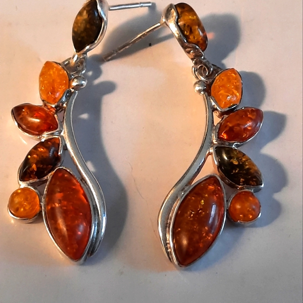 Sterling Silver 925 Amber Earrings